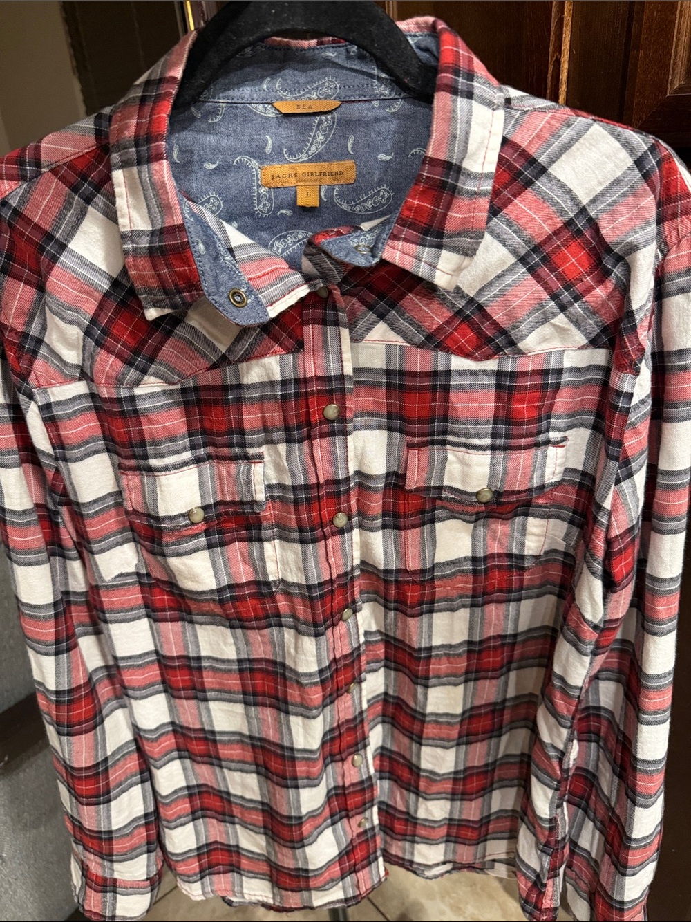 J3 JACHS Girlfriend Red, White & Black Plaid Snap-Front Shirt